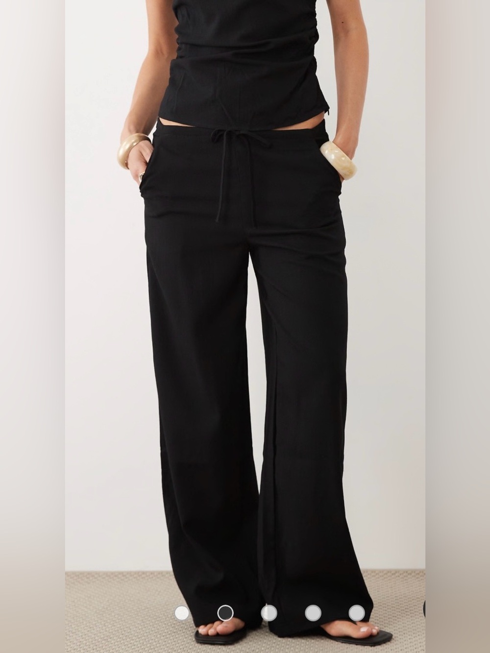Mango Black Wide-Leg Drawstring Pants - Picture 5 of 9